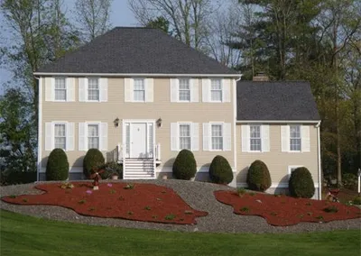 Completed seamless gutters on a two-story colonial home